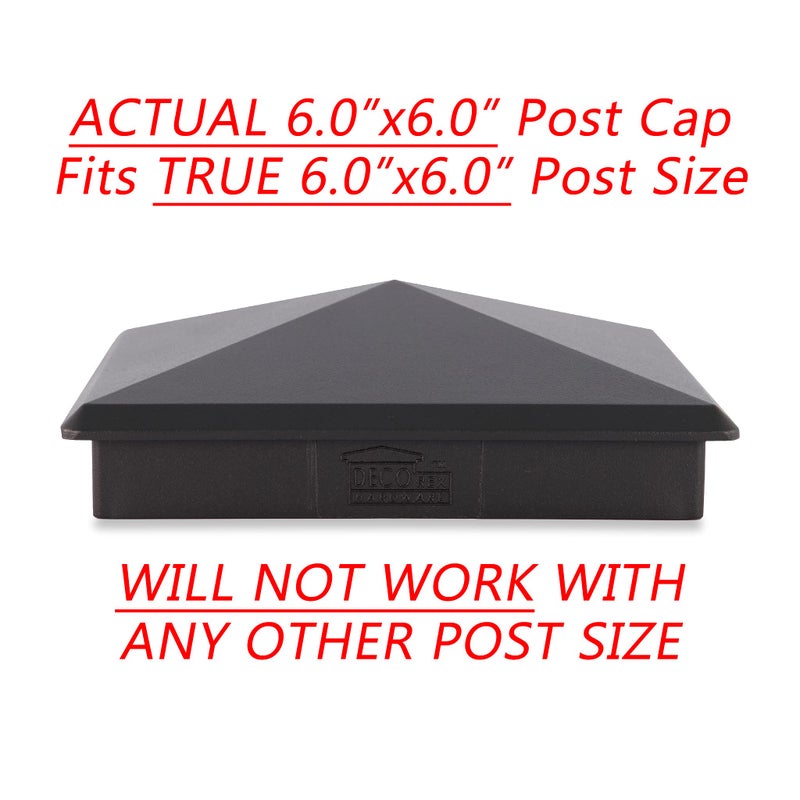 Decorex Hardware True 6" x 6" Heavy Duty Aluminium Pyramid Post Cap for True/Actual 6" x 6" Wood Posts - Black (Works ONLY with Actual 6" x 6" Posts. Will NOT Work with Actual 5.5" x 5.5" Posts) - Image 2
